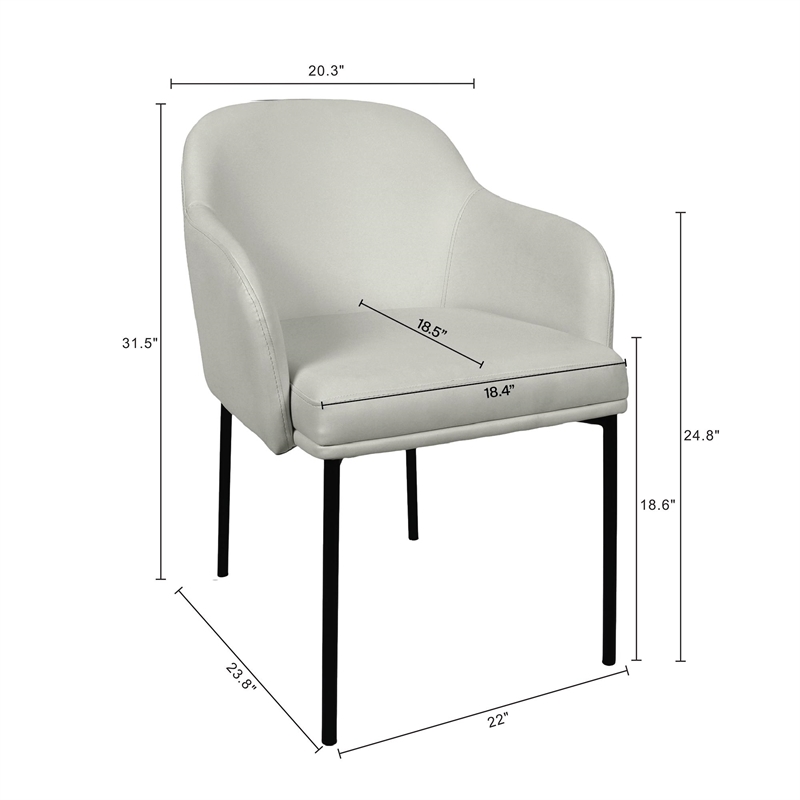 Loft Contemporary Vegan Leather Metal Armchair in Stone Gray - Set of 2