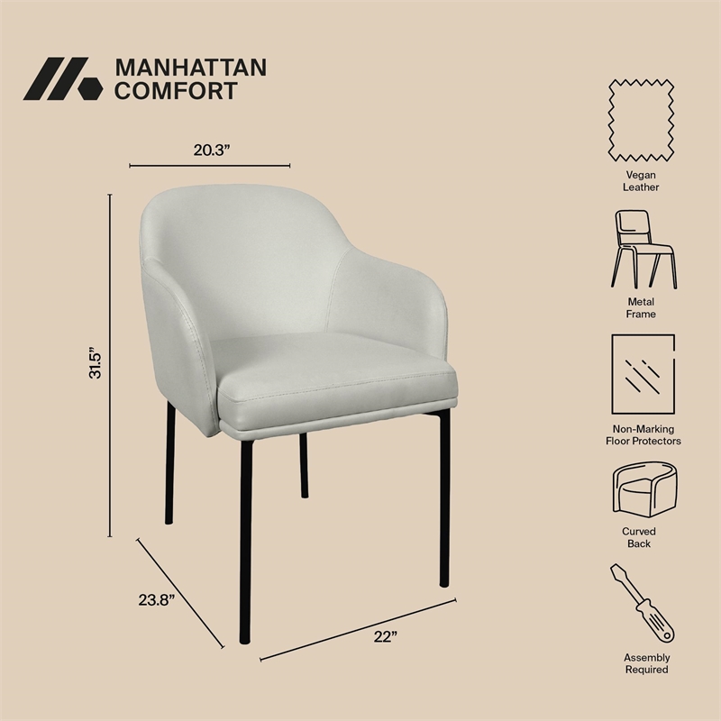 Loft Contemporary Vegan Leather Metal Armchair in Stone Gray - Set of 2