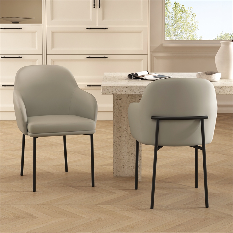 Loft Contemporary Vegan Leather Metal Armchair in Stone Gray - Set of 2