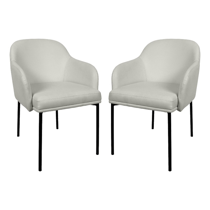 Loft Contemporary Vegan Leather Metal Armchair in Stone Gray - Set of 2
