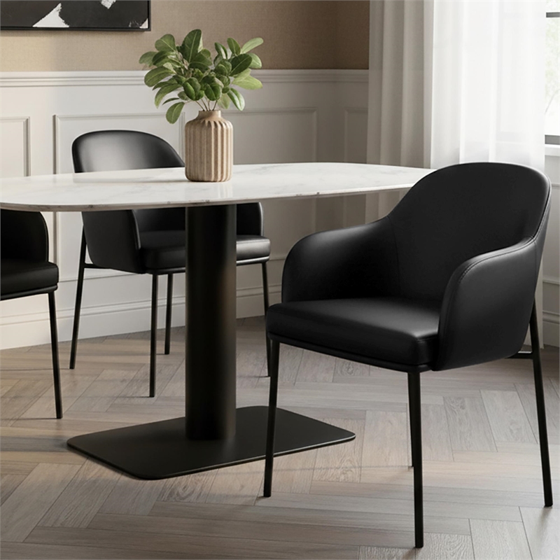 Loft Contemporary Vegan Leather Metal Armchair in Black - Set of 2