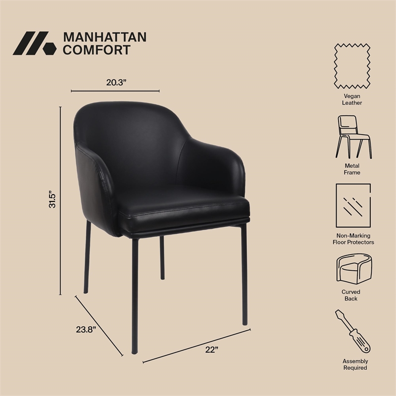 Loft Contemporary Vegan Leather Metal Armchair in Black - Set of 2