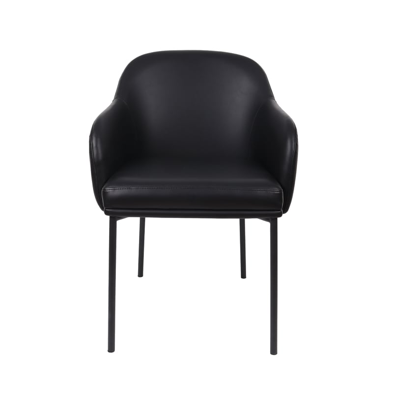 Loft Contemporary Vegan Leather Metal Armchair in Black - Set of 2