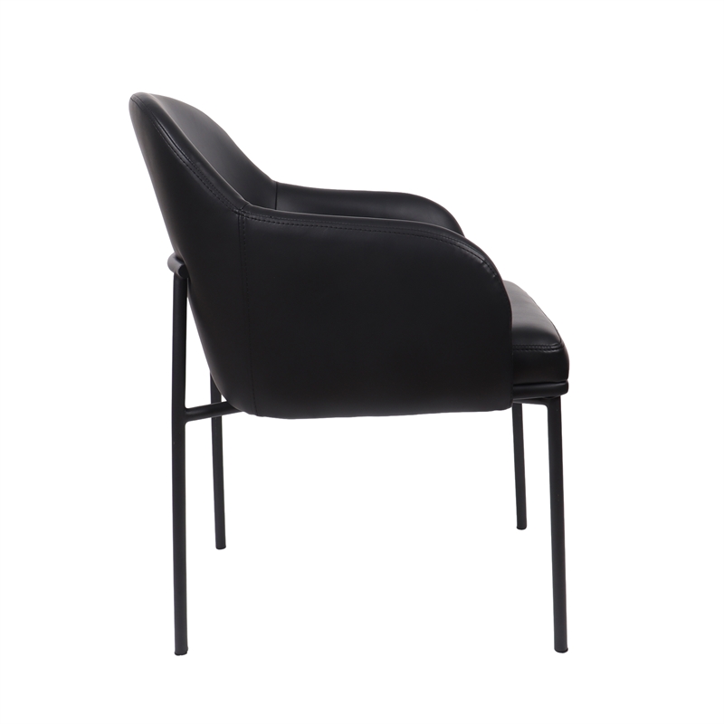 Loft Contemporary Vegan Leather Metal Armchair in Black - Set of 2