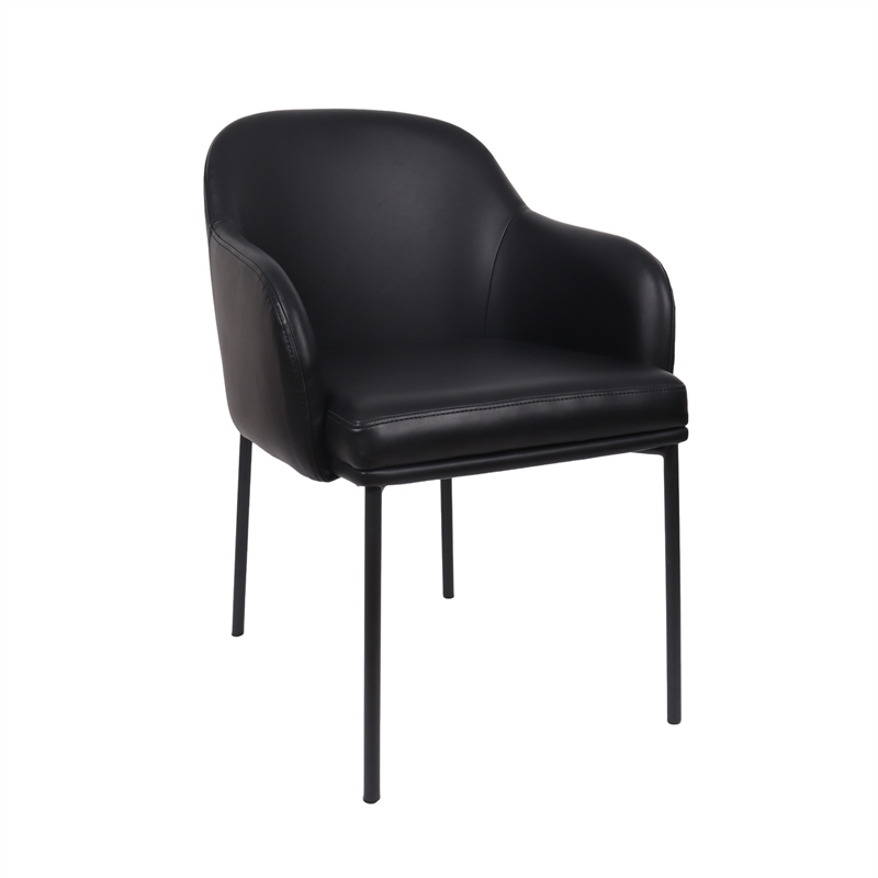 Loft Contemporary Vegan Leather Metal Armchair in Black - Set of 2