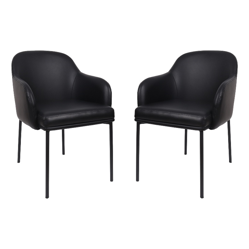 Loft Contemporary Vegan Leather Metal Armchair in Black - Set of 2