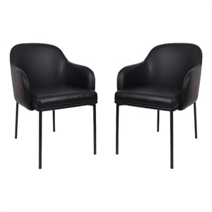 Loft Contemporary Vegan Leather Metal Armchair in Black - Set of 2