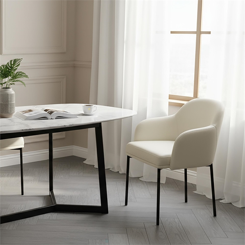 Loft Contemporary Vegan Leather Metal Armchair in Ivory - Set of 2