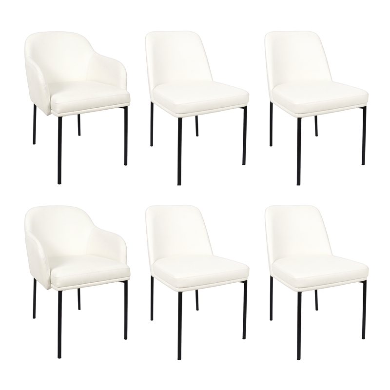 Loft Contemporary Vegan Leather Metal Armchair in Ivory - Set of 2