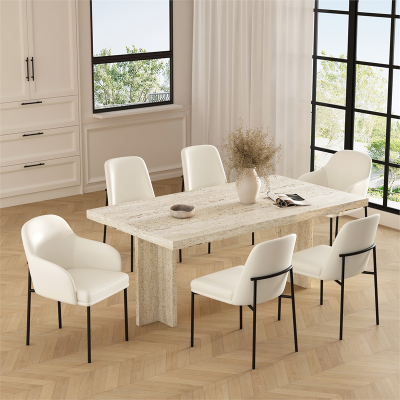 Loft Contemporary Vegan Leather Metal Armchair in Ivory - Set of 2