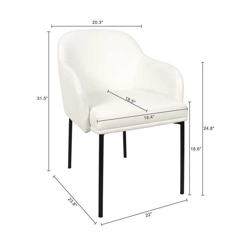 Loft Contemporary Vegan Leather Metal Armchair in Ivory - Set of 2