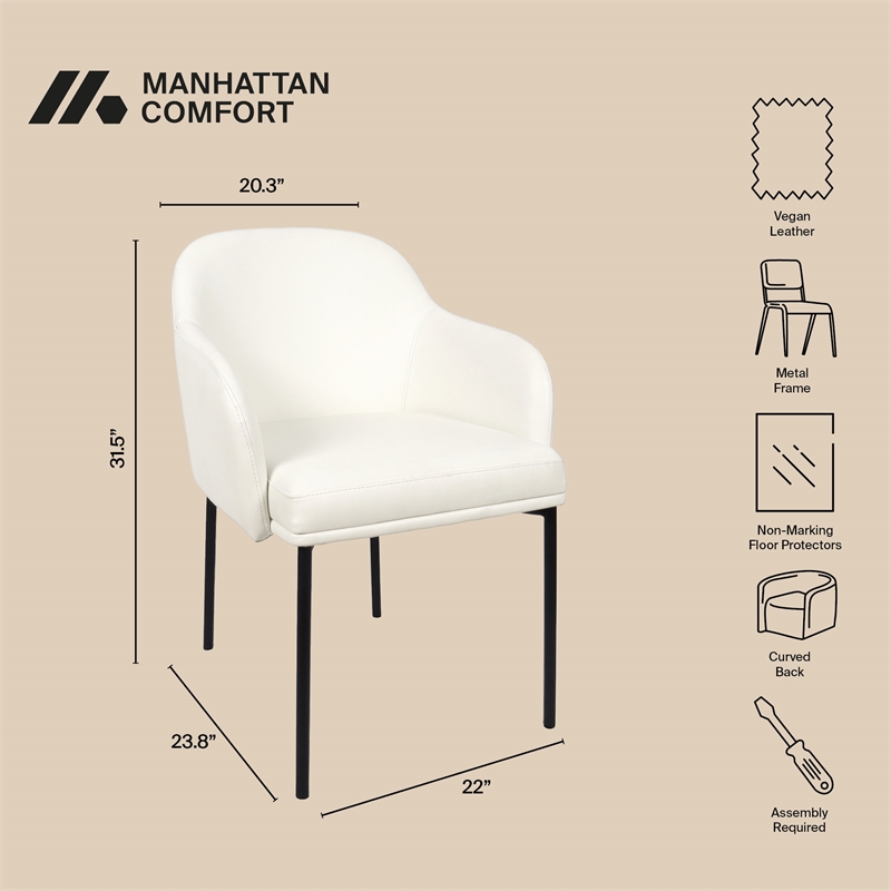 Loft Contemporary Vegan Leather Metal Armchair in Ivory - Set of 2