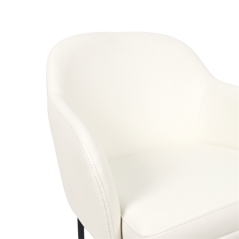 Loft Contemporary Vegan Leather Metal Armchair in Ivory - Set of 2