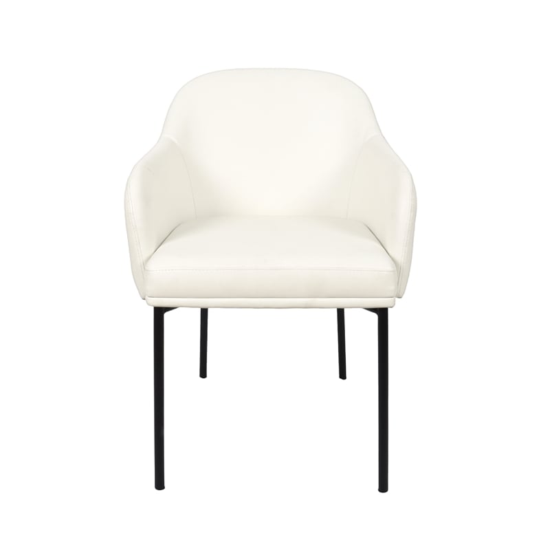 Loft Contemporary Vegan Leather Metal Armchair in Ivory - Set of 2