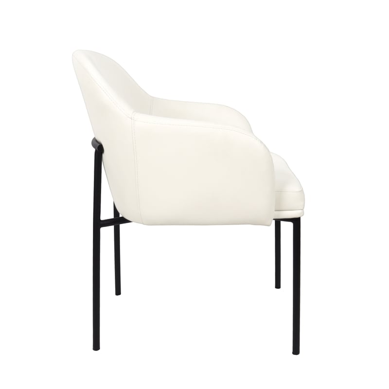Loft Contemporary Vegan Leather Metal Armchair in Ivory - Set of 2