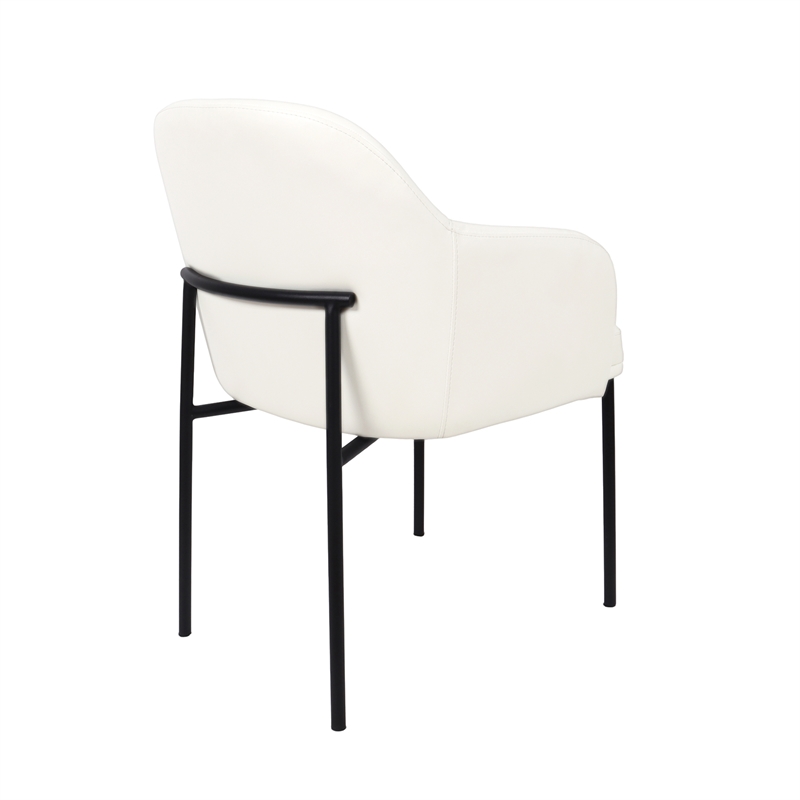 Loft Contemporary Vegan Leather Metal Armchair in Ivory - Set of 2
