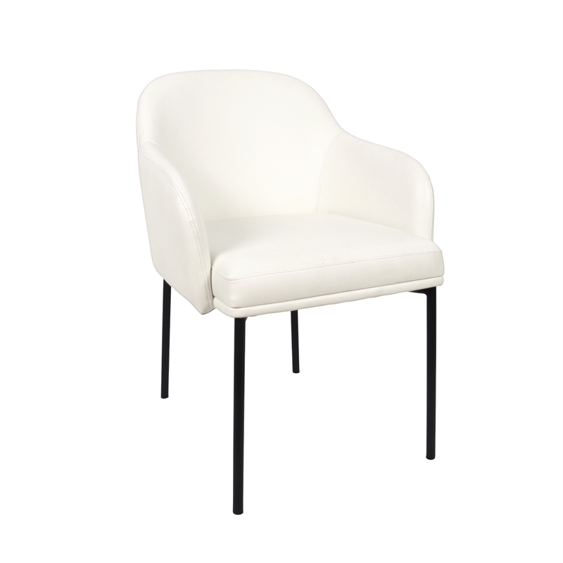 Loft Contemporary Vegan Leather Metal Armchair in Ivory - Set of 2