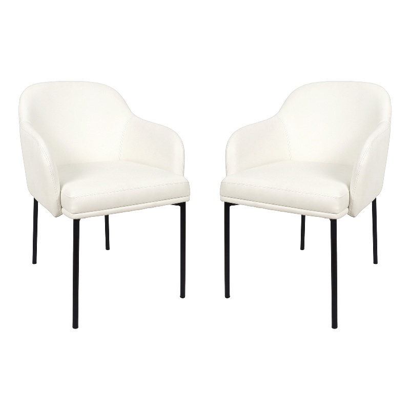Loft Contemporary Vegan Leather Metal Armchair in Ivory - Set of 2