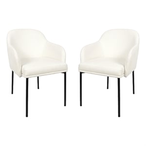 Loft Contemporary Vegan Leather Metal Armchair in Ivory - Set of 2