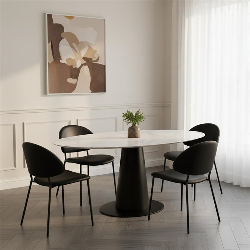 Haven Contemporary Modern Vegan Leather Metal Side Chair in Black - Set of 4