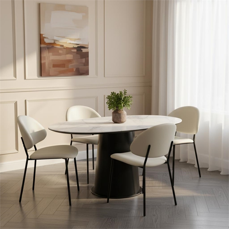 Haven Contemporary Modern Vegan Leather Metal Side Chair in Ivory - Set of 4