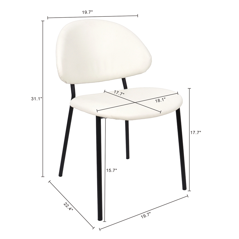 Haven Contemporary Modern Vegan Leather Metal Side Chair in Ivory - Set of 4