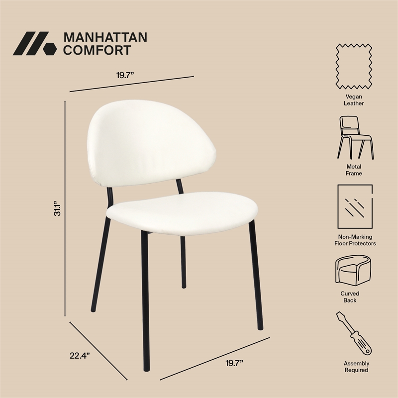 Haven Contemporary Modern Vegan Leather Metal Side Chair in Ivory - Set of 4