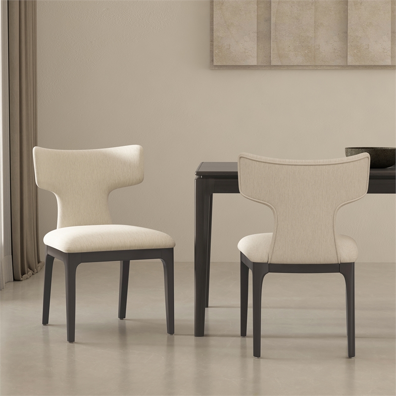 Eloria Mid-Century Modern Chenille Wood Side Chair in Cream - Set of 2