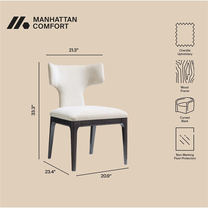 Eloria Mid-Century Modern Chenille Wood Side Chair in Cream - Set of 2