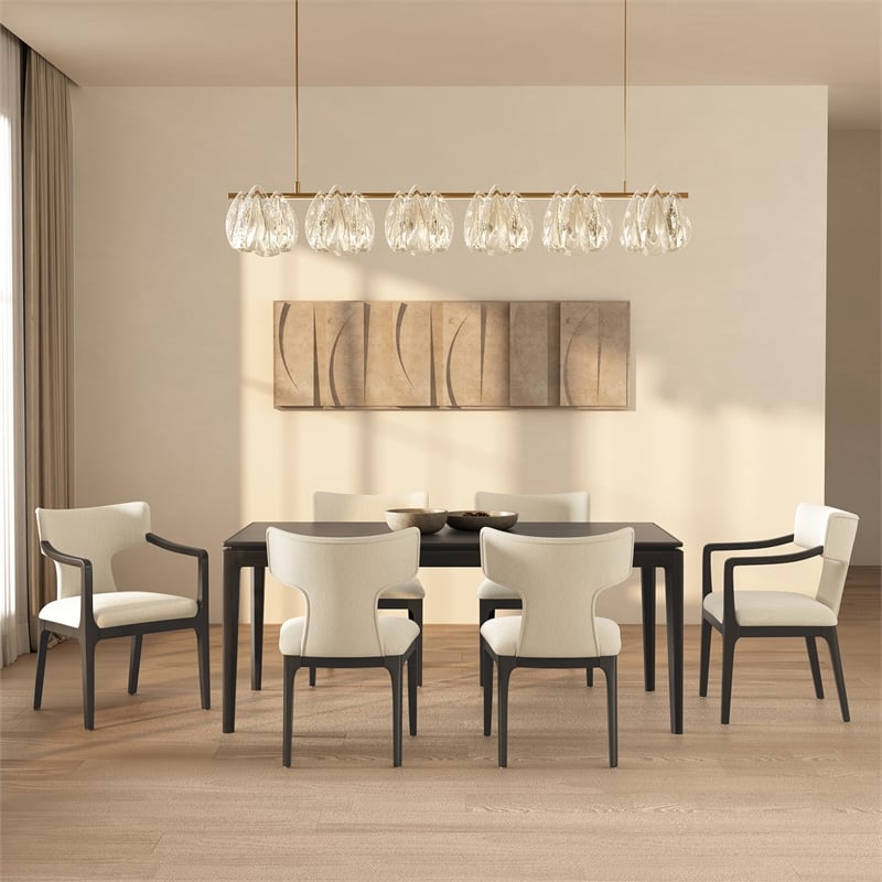 Eloria Mid-Century Modern Chenille Wood Side Chair in Cream - Set of 2