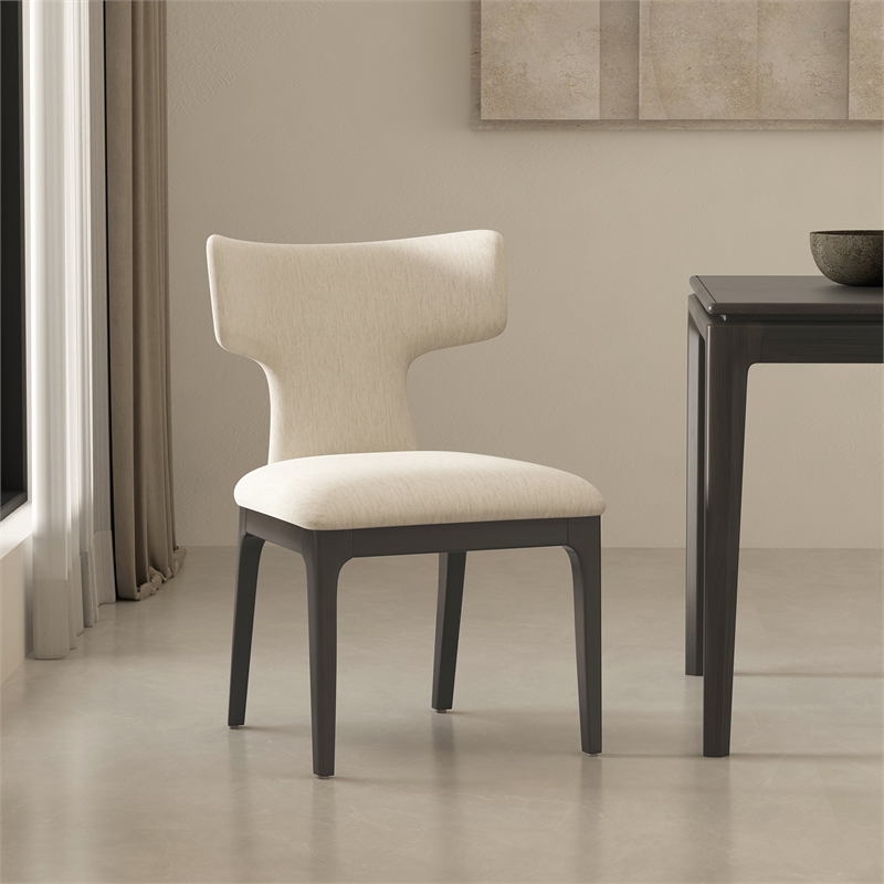 Eloria Mid-Century Modern Chenille Wood Side Chair in Cream - Set of 2