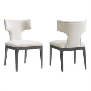 Eloria Mid-Century Modern Chenille Wood Side Chair in Cream - Set of 2