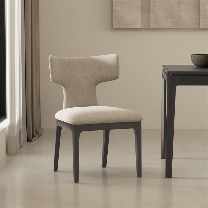 Eloria Mid-Century Modern Chenille Wood Side Chair in Taupe - Set of 2