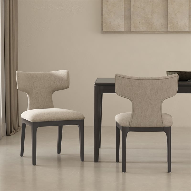 Eloria Mid-Century Modern Chenille Wood Side Chair in Taupe - Set of 2