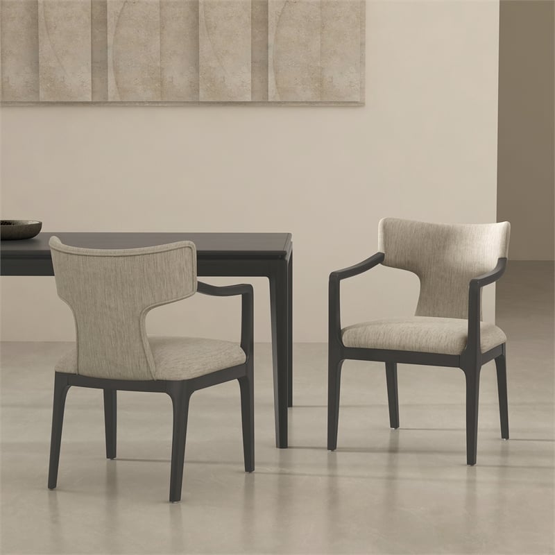 Eloria Mid-Century Modern Chenille Wood Armchair in Taupe