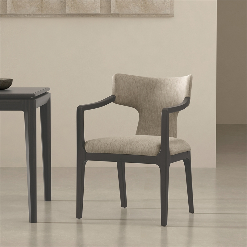 Eloria Mid-Century Modern Chenille Wood Armchair in Taupe