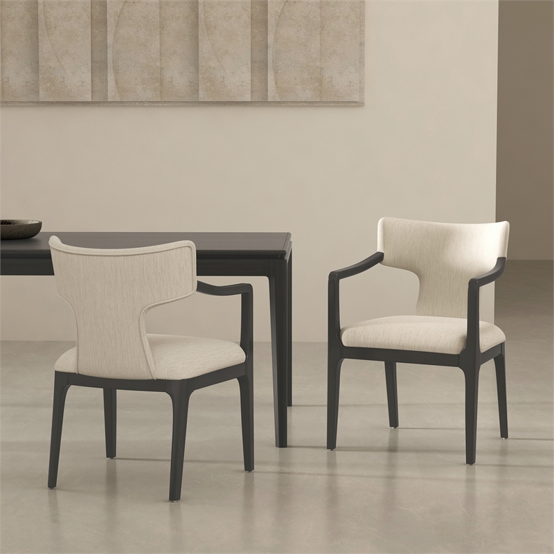 Eloria Mid-Century Modern Chenille Solid Wood Armchair in Cream