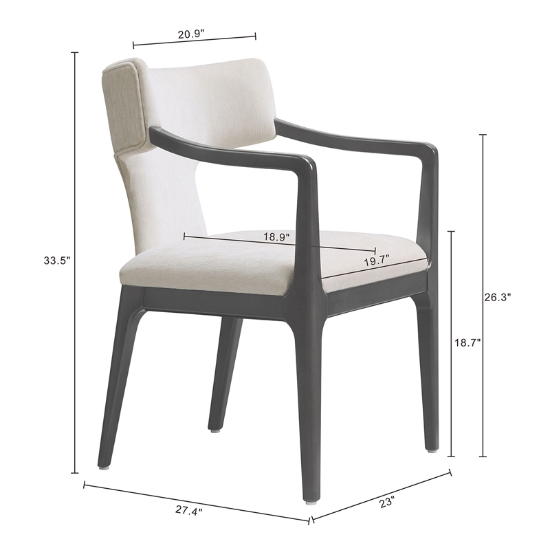 Eloria Mid-Century Modern Chenille Solid Wood Armchair in Cream
