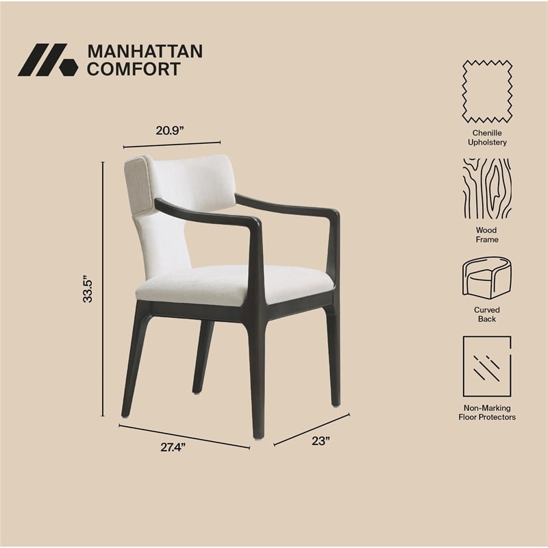 Eloria Mid-Century Modern Chenille Solid Wood Armchair in Cream