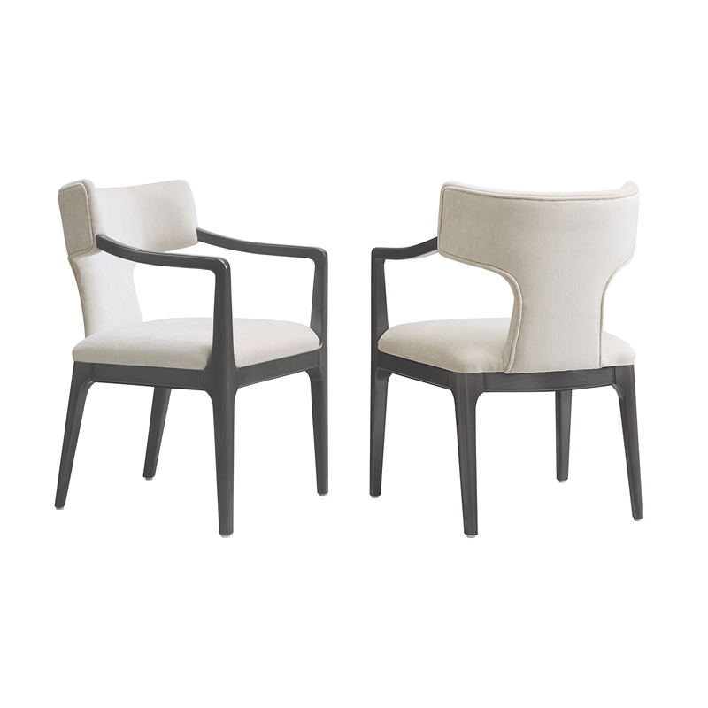 Eloria Mid-Century Modern Chenille Solid Wood Armchair in Cream