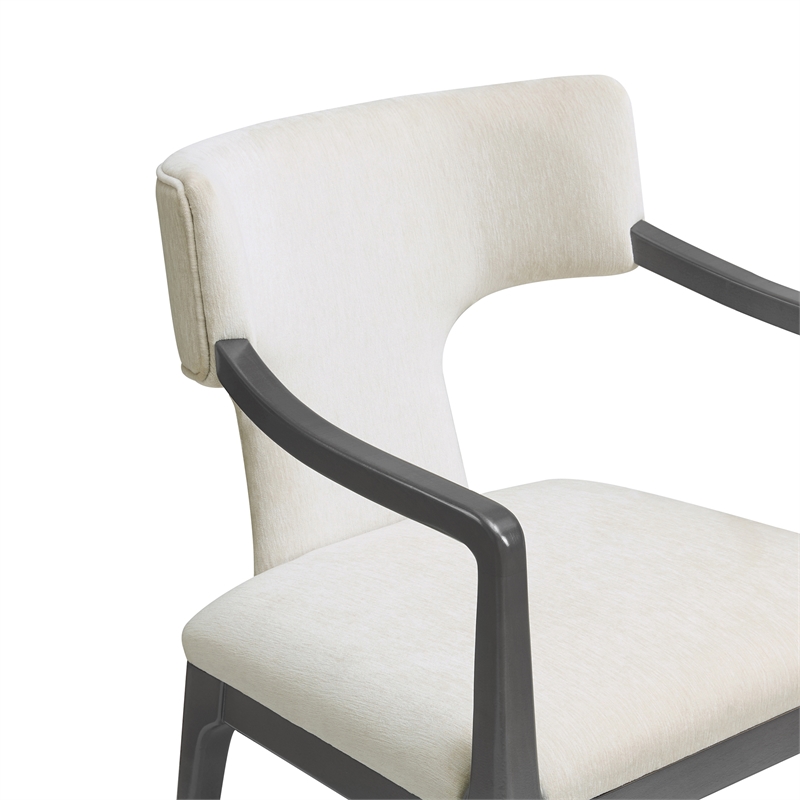 Eloria Mid-Century Modern Chenille Solid Wood Armchair in Cream