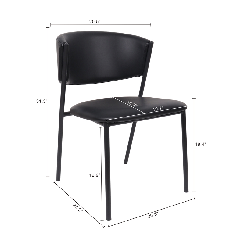 Drift Contemporary Modern Vegan Leather Metal Side Chair in Black - Set of 4