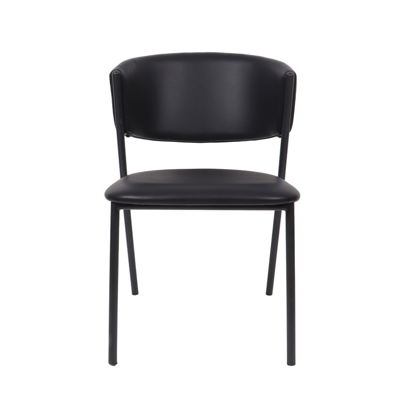 Drift Contemporary Modern Vegan Leather Metal Side Chair in Black - Set of 4