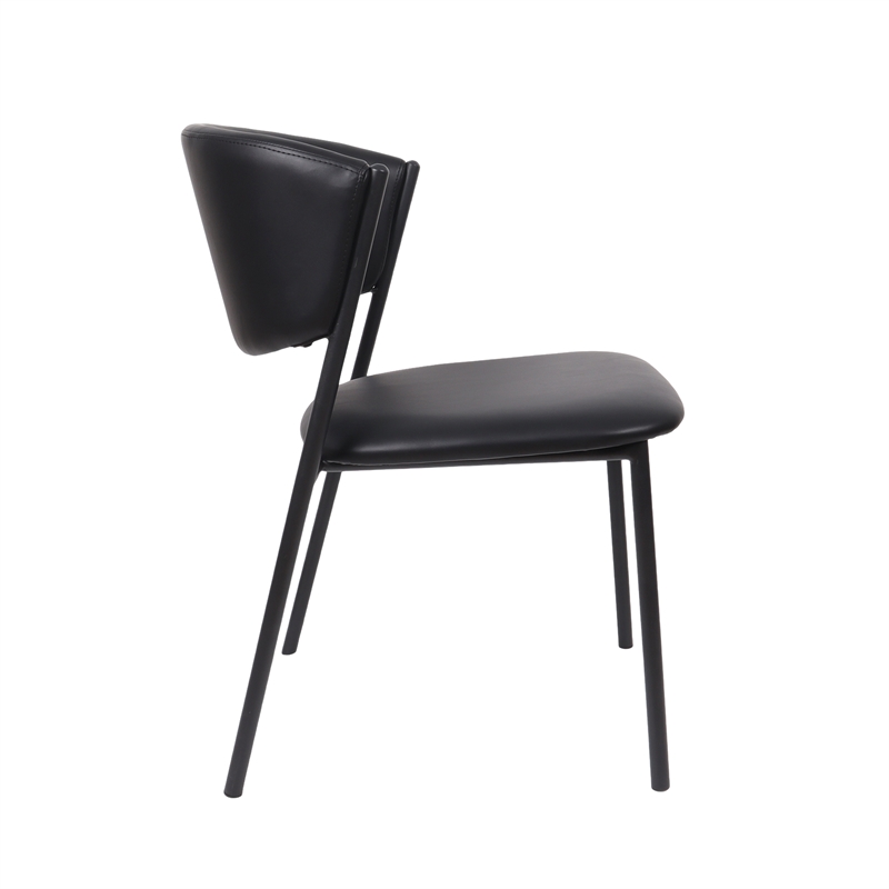 Drift Contemporary Modern Vegan Leather Metal Side Chair in Black - Set of 4