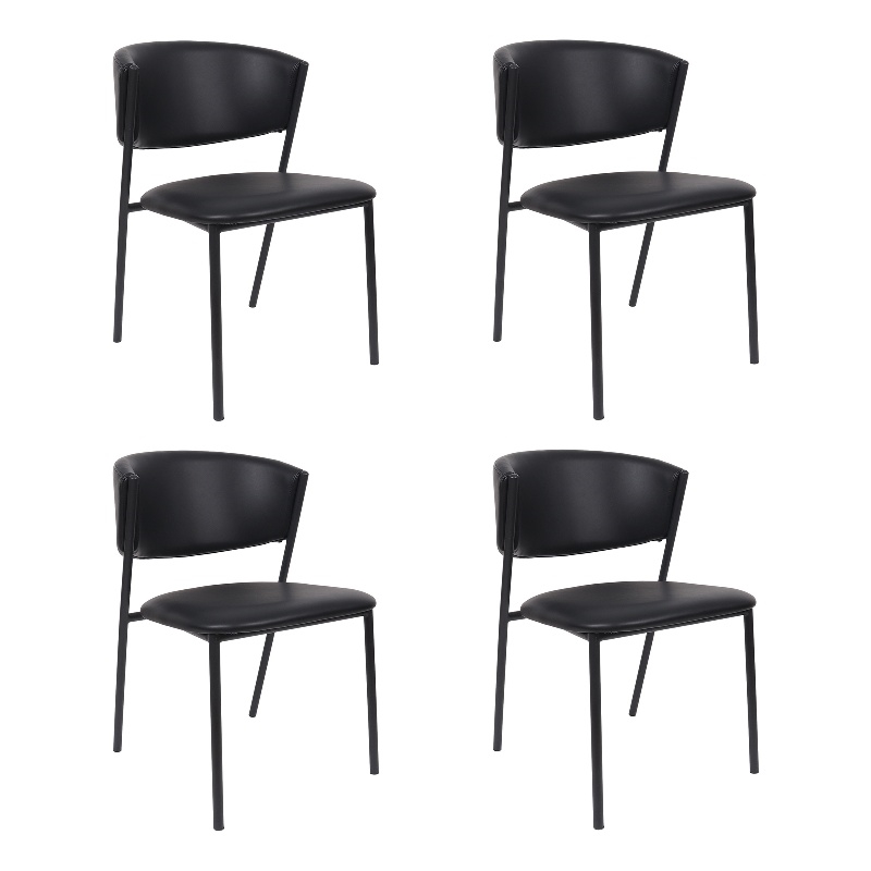 Drift Contemporary Modern Vegan Leather Metal Side Chair in Black - Set of 4