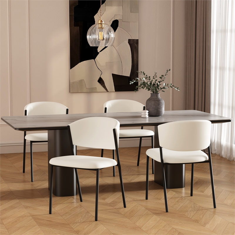 Drift Contemporary Modern Vegan Leather Metal Side Chair in Ivory - Set of 4