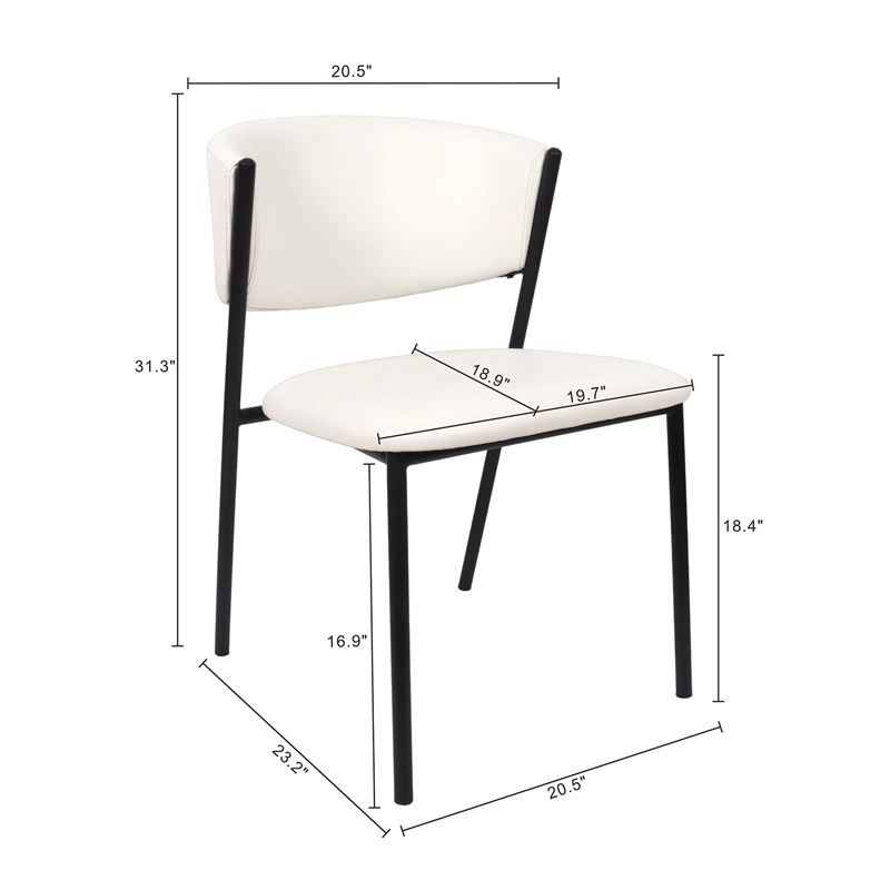 Drift Contemporary Modern Vegan Leather Metal Side Chair in Ivory - Set of 4