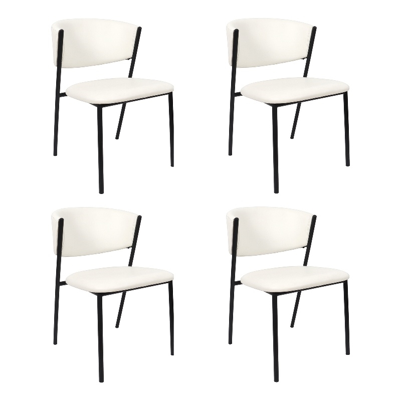 Drift Contemporary Modern Vegan Leather Metal Side Chair in Ivory - Set of 4