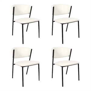 Drift Contemporary Modern Vegan Leather Metal Side Chair in Ivory - Set of 4