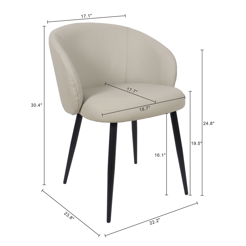 Looma Vegan Leather Metal Side Chair in Stone Gray - Set of 2